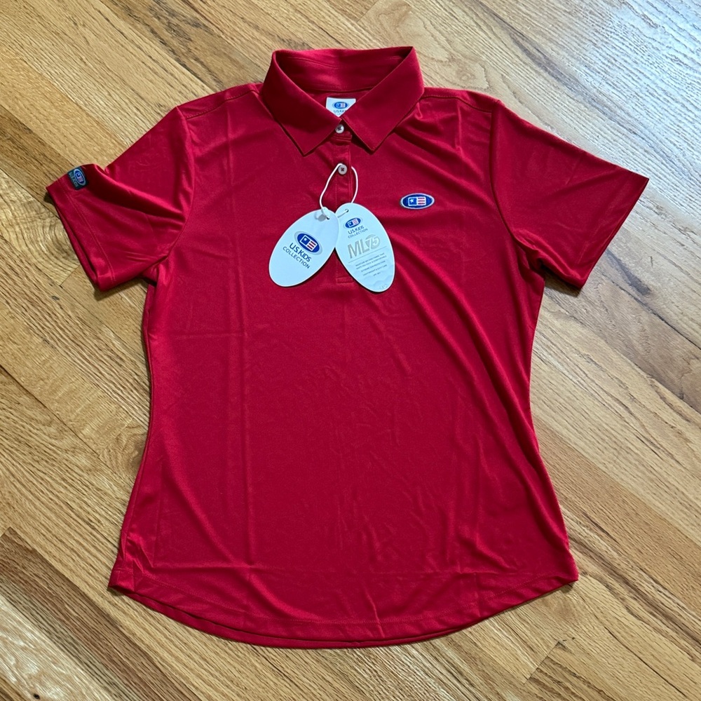U.S. Kids Golf Red Polo Shirt with Logo, Size Medium Youth